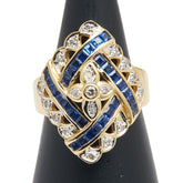 K18YG イエローゴールド サファイア1.25ct ダイヤ0.16ct ひし形 モチーフ リング 指輪 レディース 12号 【中古】